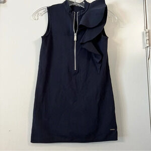 DSQUARED2 Navy Blue Shoulder Ruffle Dress Front Zip Girls 10 Cotton